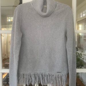 Michael Kors Turtleneck Sweater Fringed Trimmed Gray Women's Size M Stylish